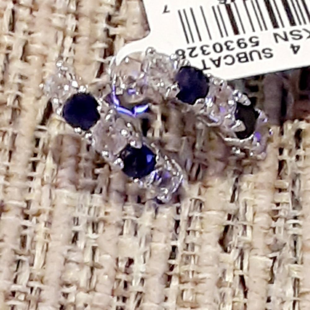 STERLING SILVER GENUINE SAPPHIRE WH TOP EARRING - Picture 4 of 4